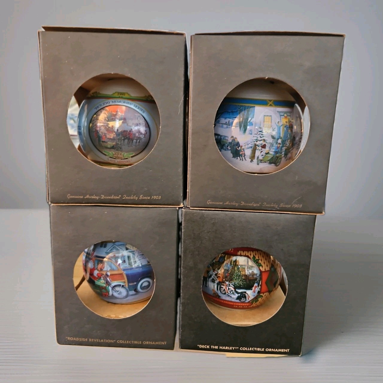 Vintage Harley Davidson Christmas Ornaments [Lot of 4] 1995-2003 USA In Box