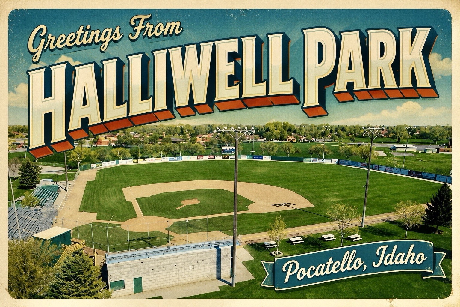 Greetings From HALLIWELL PARK Pocatello, Idaho Baseball - MODERN Postcard C261