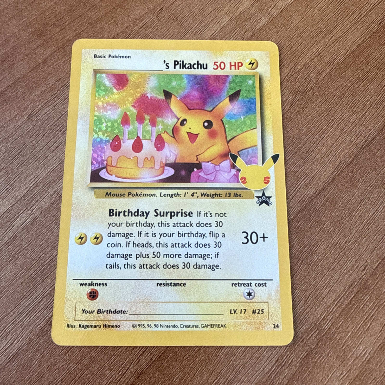 Pokemon TCG Birthday Pikachu Holo Card Celebrations Series Promo
