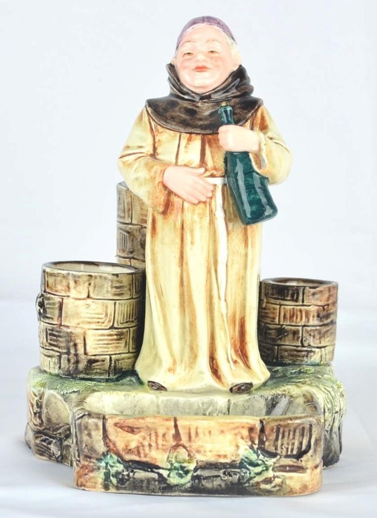 MAJOLICA MONK FRIAR MATCH HOLDER MATCH STRIKER ASHTRAY CIGARETTE HOLDER-7 1/2\