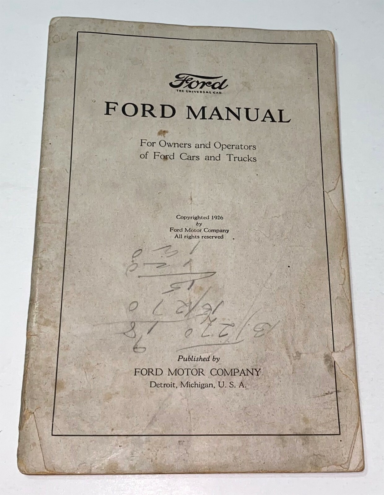 Rare Antique Ford Automobile Cars & Trucks Manual Detroit, Michigan C.1926 US