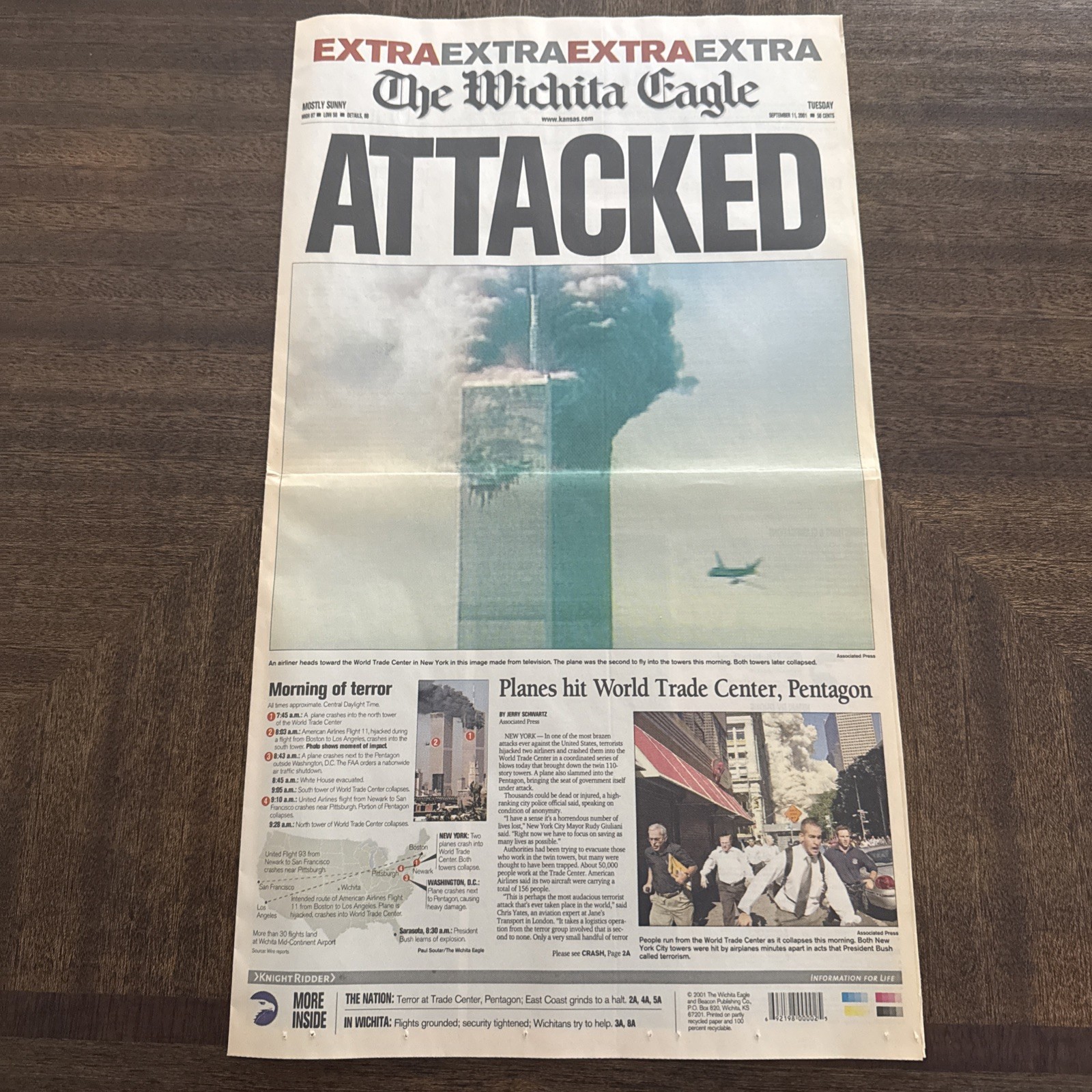 ATTACKED 9/11 2001 Twin Towers Day Of Terror Timeline Rare Wichita Eagle Extra