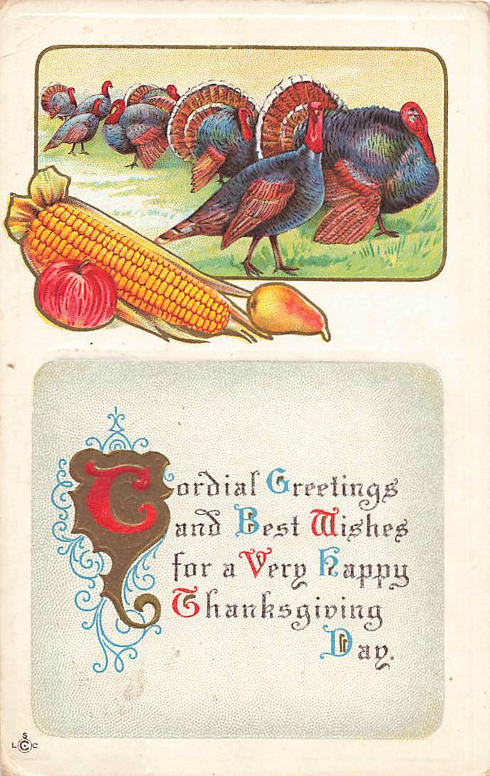 c1915 Turkeys Corn Apple Pear Embossed Thanksgiving P287