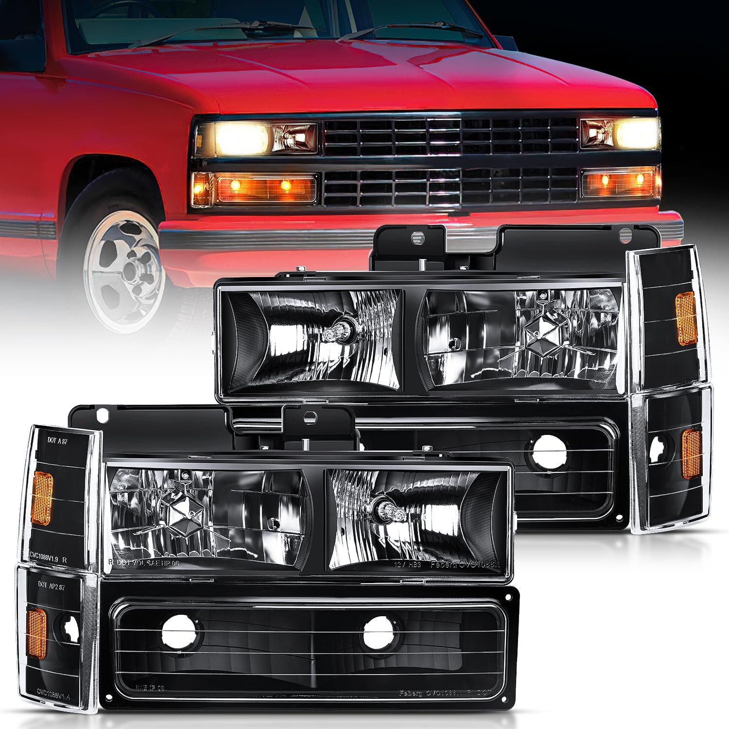 Headlight Assembly Compatible with 1988 1989 1990 1991 1992 1993 Chevrolet GMC C
