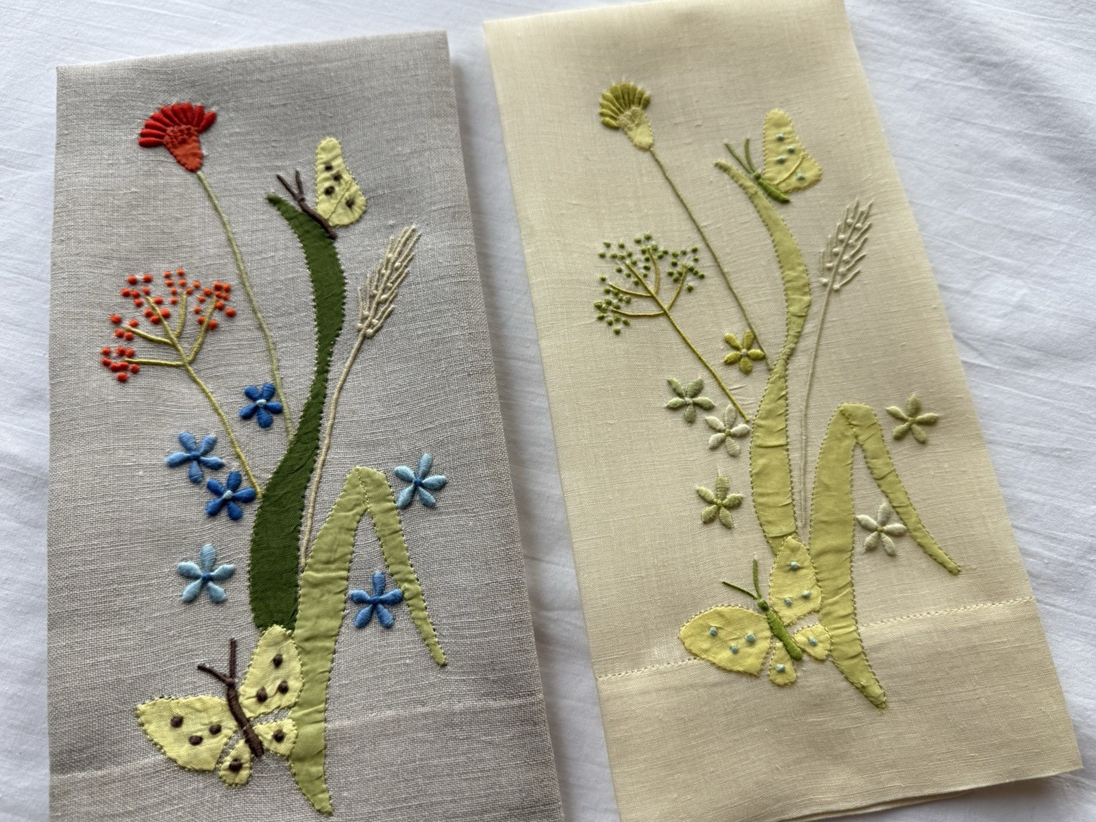 Vintage Constance Leiter Madeira Hand Embroidered Linen Guest Towels  2