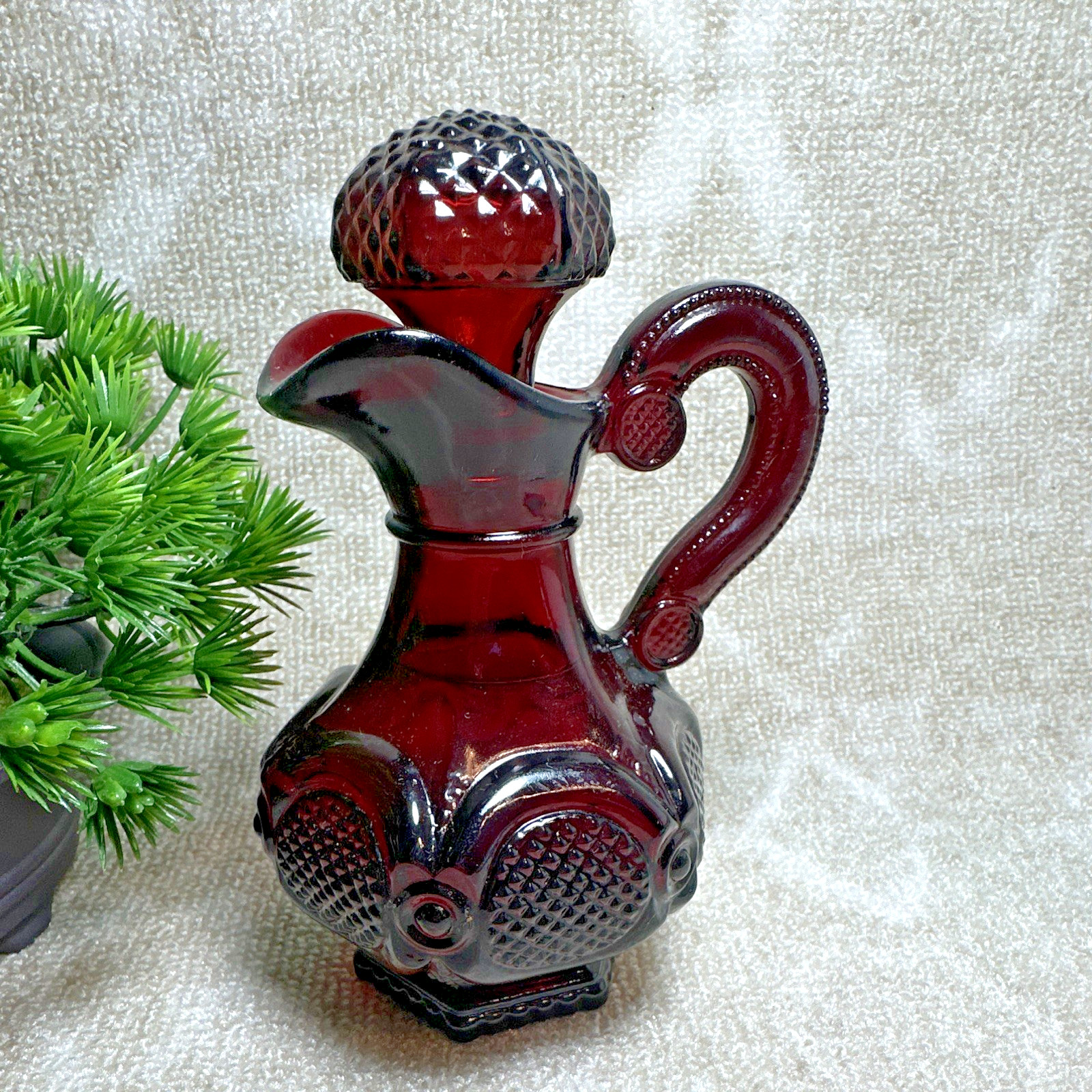 Avon  Cape Cod Pattern Cruet Bottle w/ Stopper in Box Ruby Red Glass
