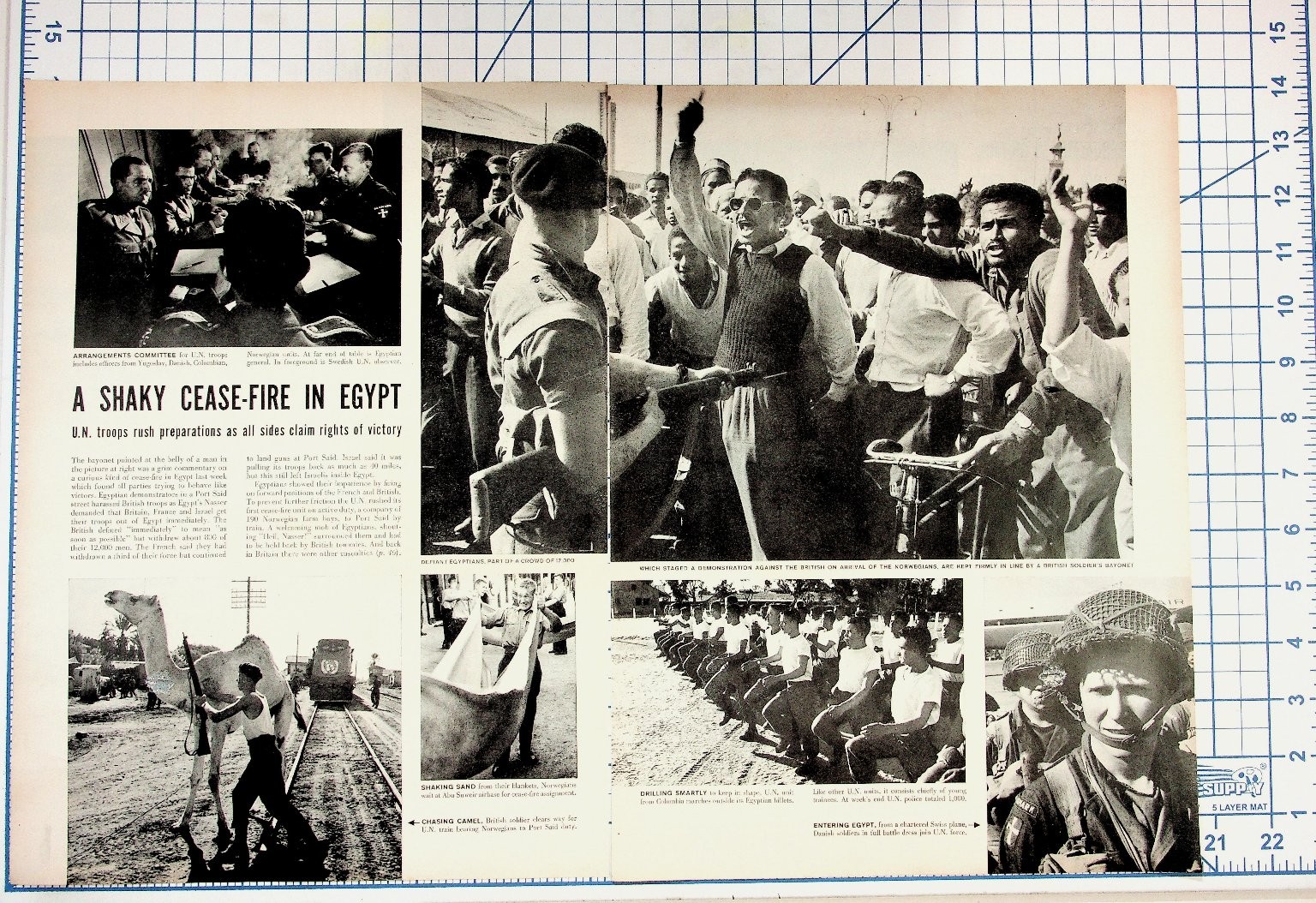 1956 Suez Crisis Egypt UN Cease-Fire Magazine Page Eden Petrol Rationing