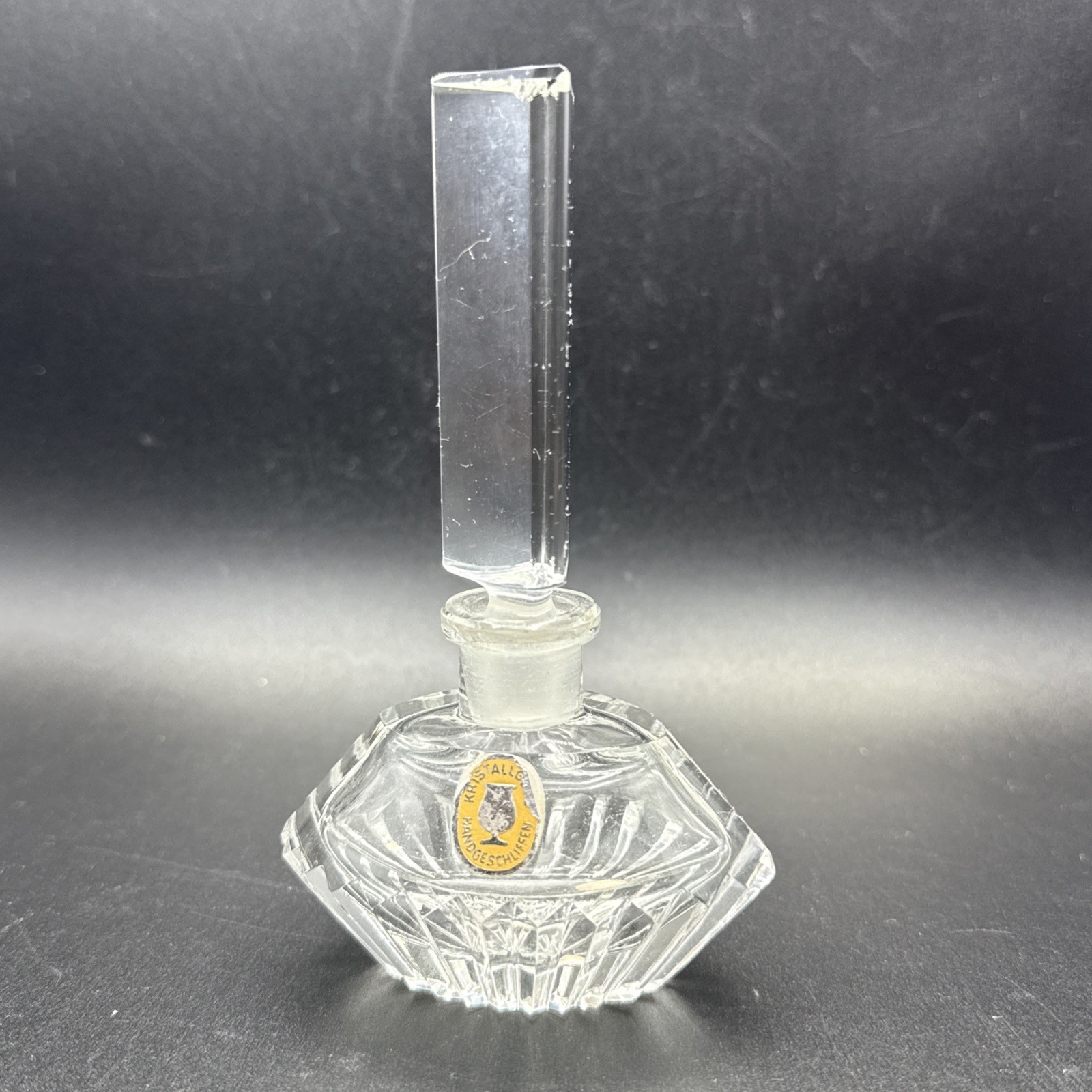 Vintage Western German Crystal Perfume Bottle Cut Glass Art Deco FLAW