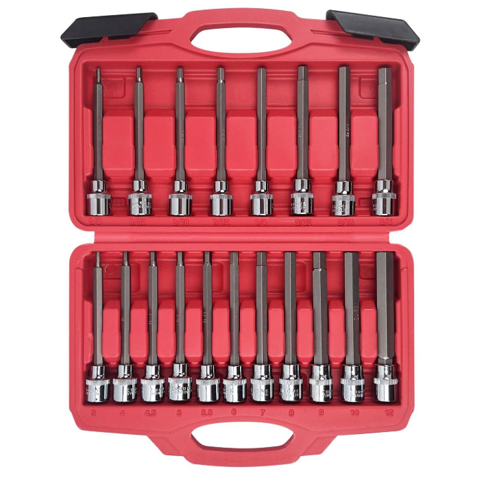 19-Piece 3/8 Inch Drive Extra Long Allen Hex Bit Socket Set, Standard SAE/Metric
