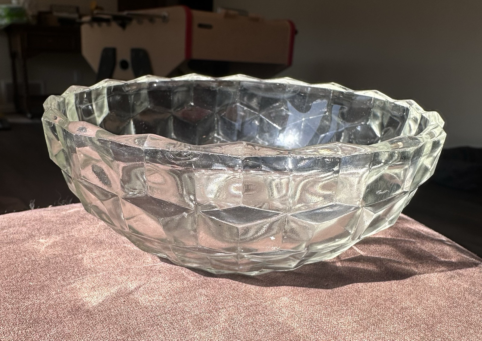 ELEGANT  Vintage Crystal Glass Cubism Bowl By Fostoria American. 5.5” - 2” Deep