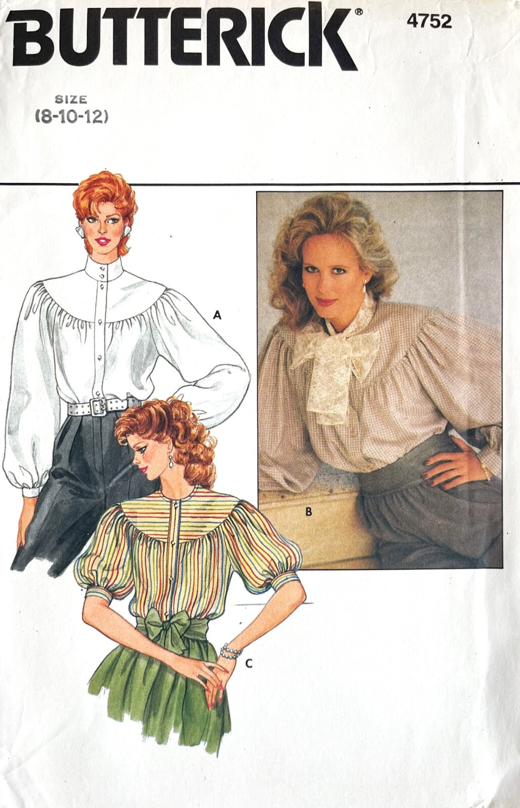 1980's Butterick Misses' Blouse Pattern 4752 Size 8-12 UNCUT