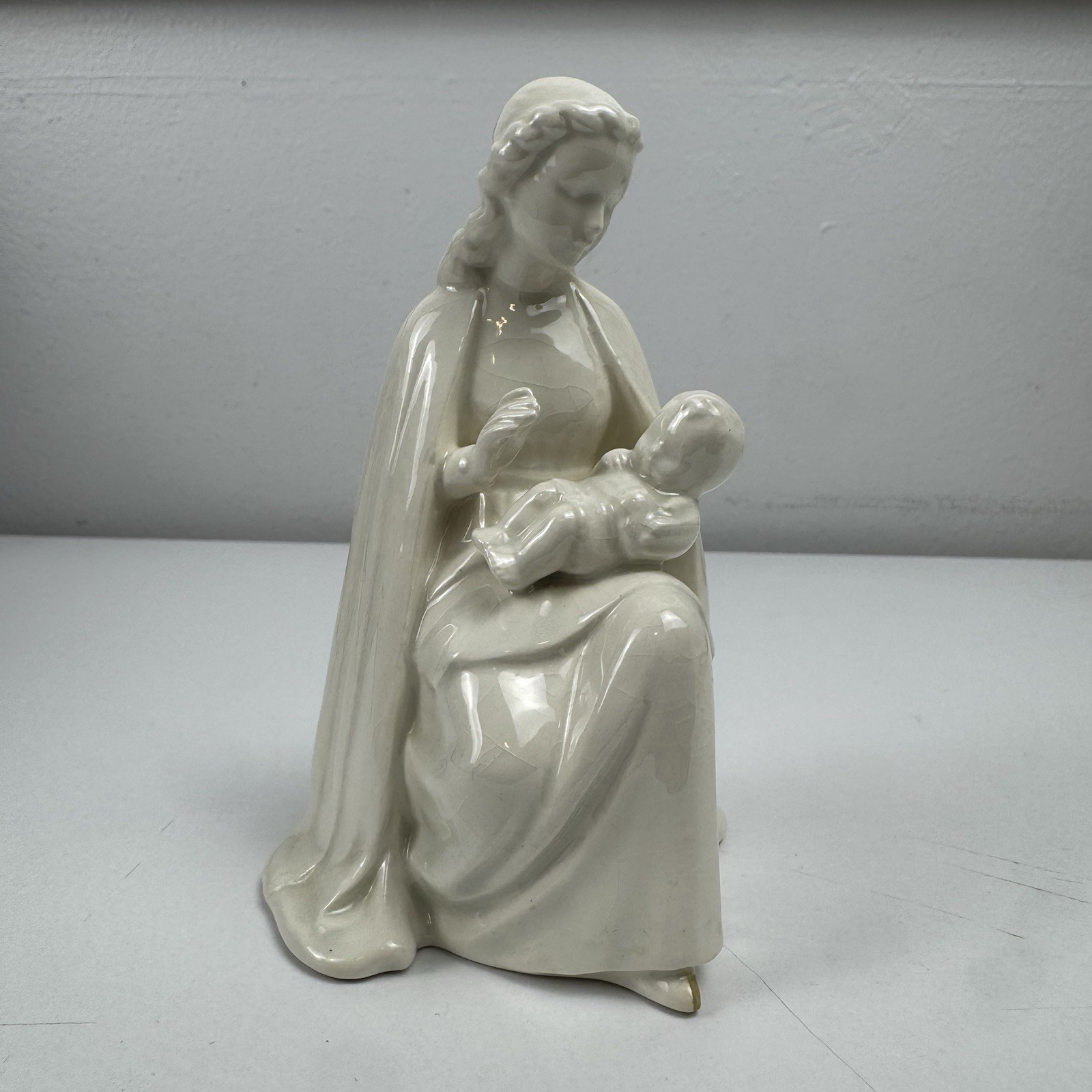 Vtg W Germany Madonna Child Porcelain Figurine White Glaze Religious Statue