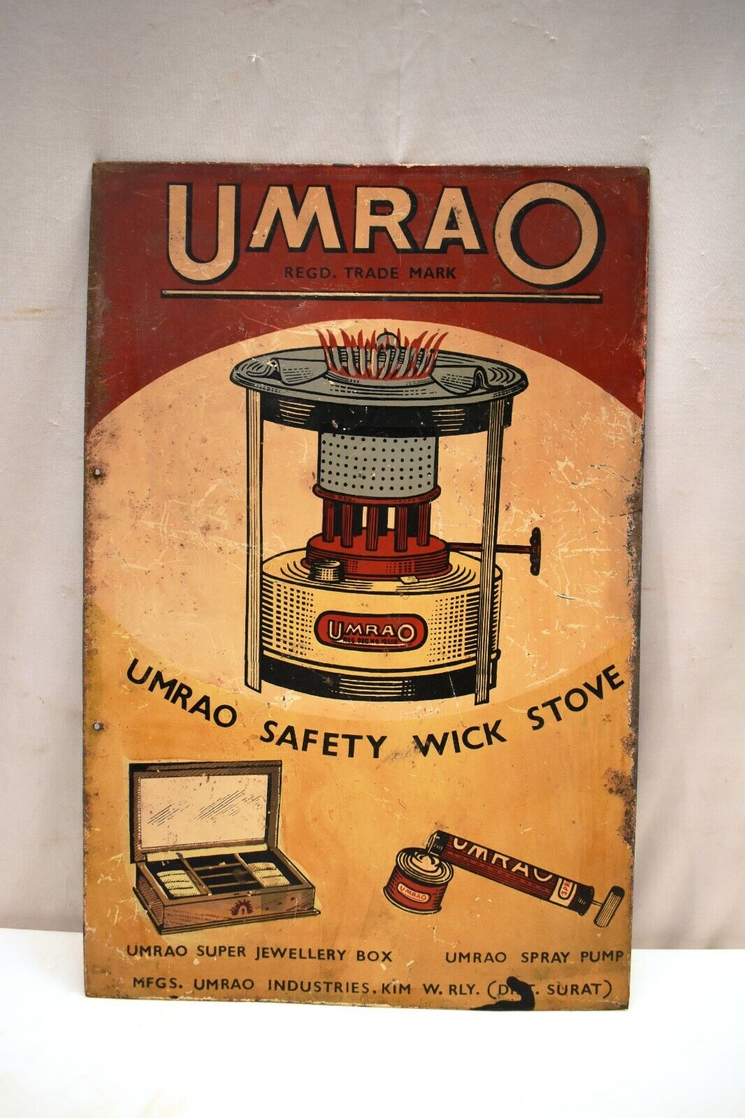 Vintage Umrao Safety Wick Stove Tin Sign Advertising Super Jewelry Box Spray \