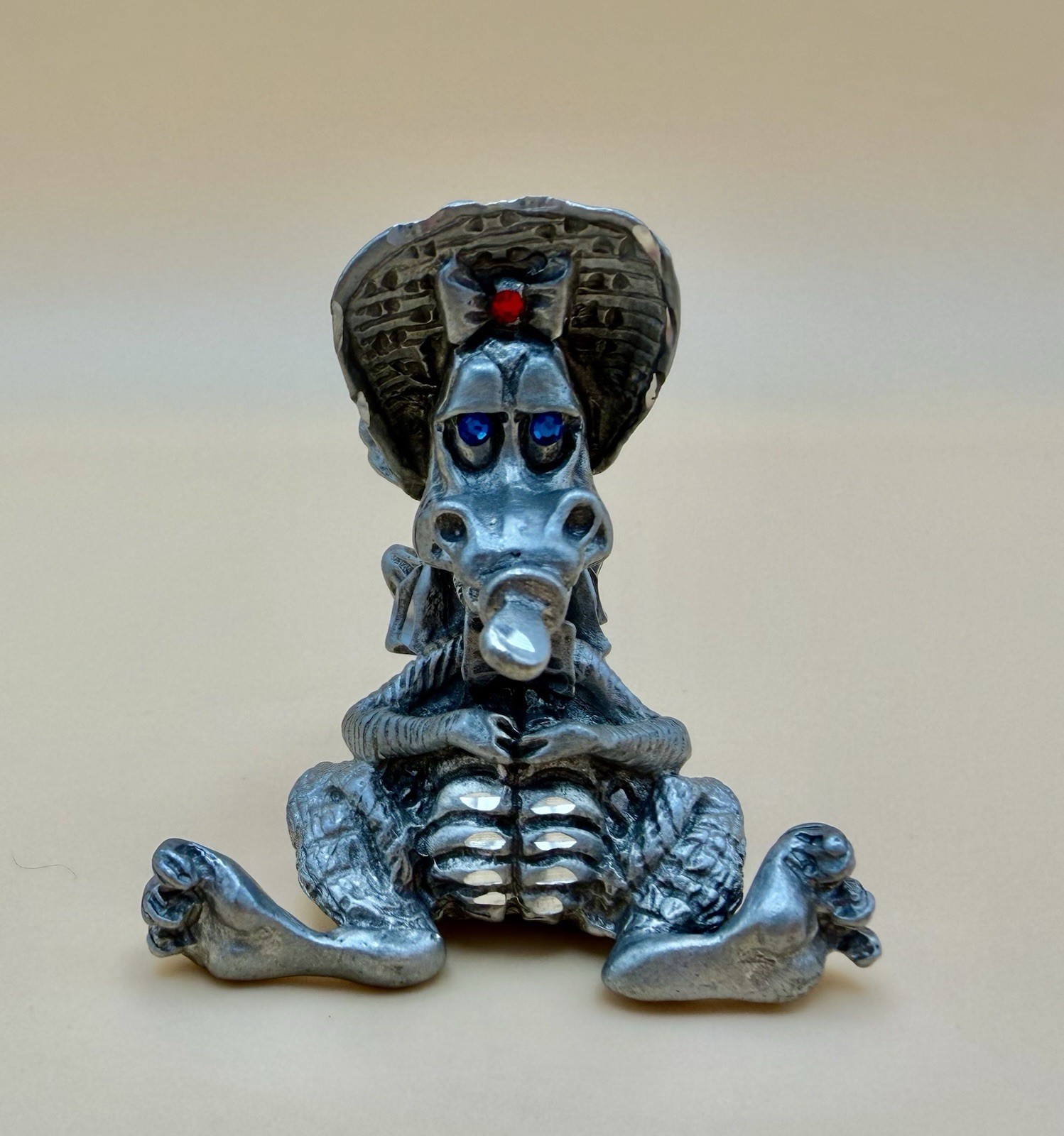 Vintage Rawcliffe Pewter Baby Dragon Figurine 1991 RF 1233 Blue Eyes Bonnet