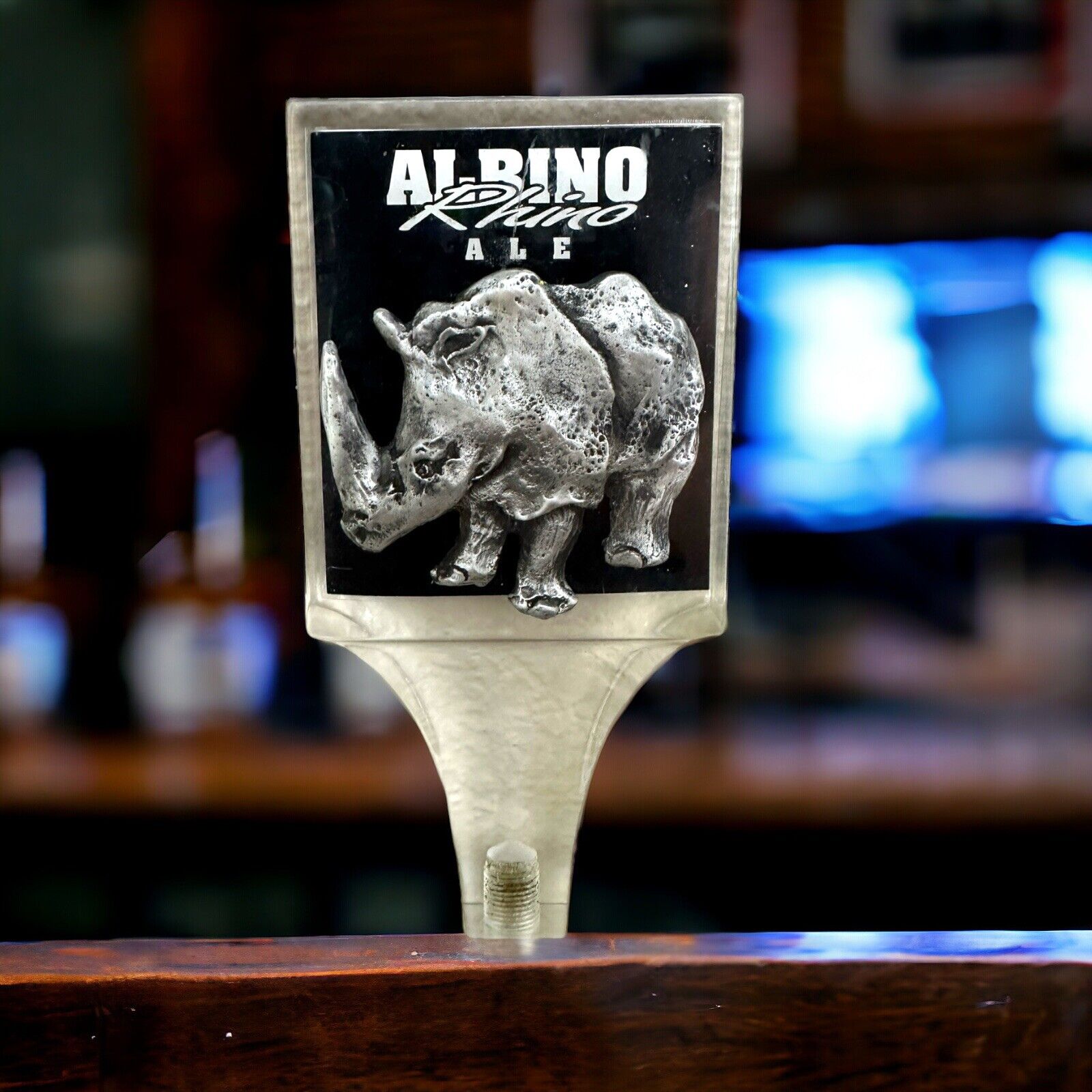 Albino Rhino Ale Beer Tap Handle Lucite 10 inch Big Rock Brewery Rare Very cool