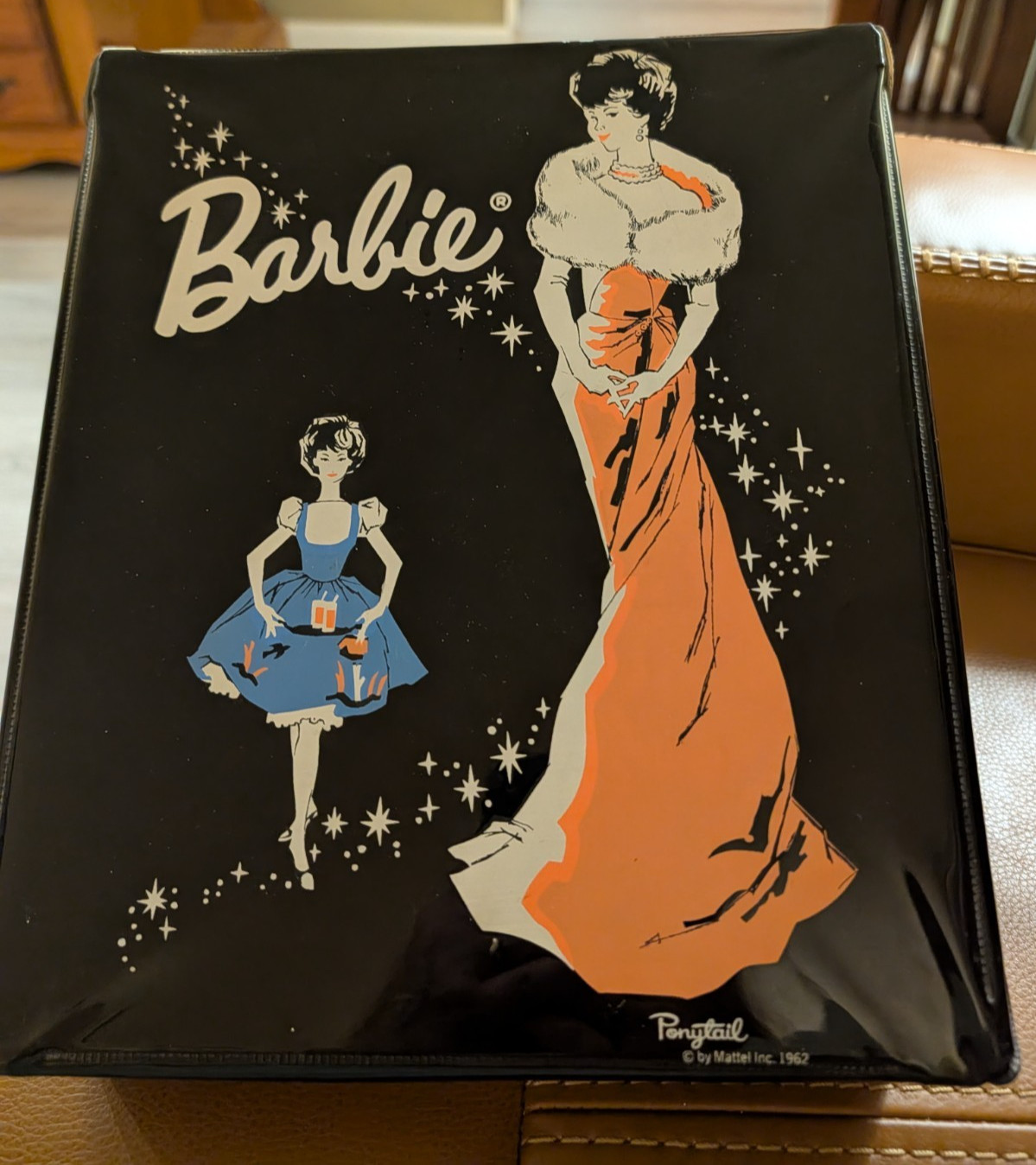 1962 Barbie Ponytail Fashion Doll Black Vinyl Clothing Carrying Case Box Mattel