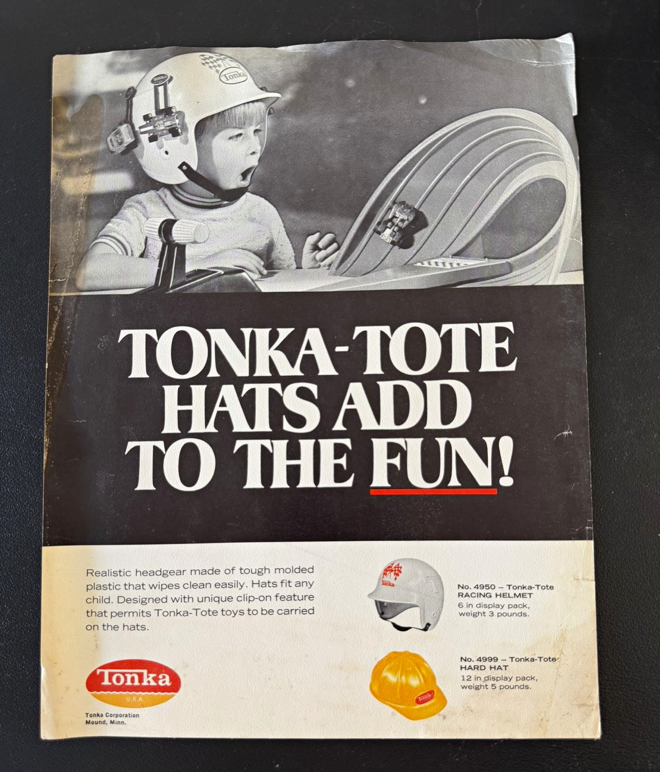 Vintage 1970 Tonka-Tote Hats Add To The Fun Toy Catalog Promo Print Insert Ad