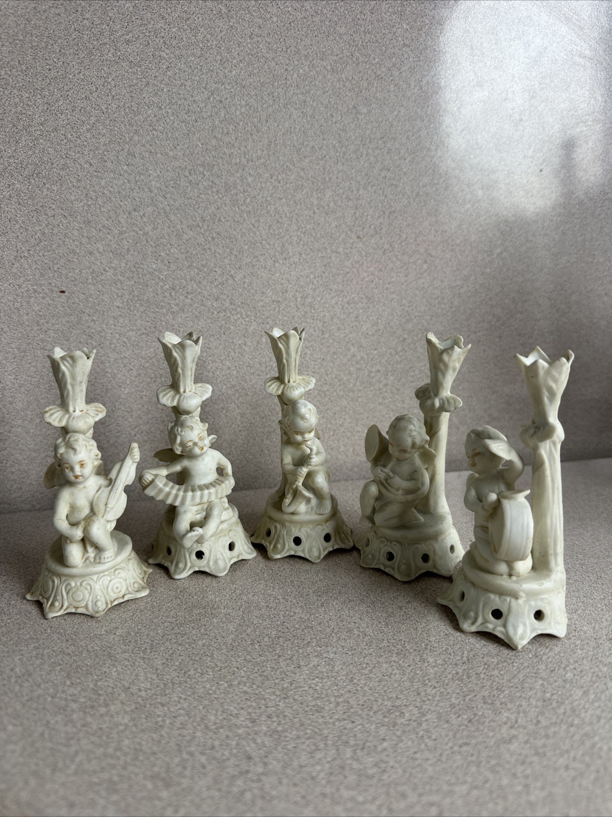 GERMANY ANGEL MINATURE PORCELAIN CANDLEHOLDER Set 5 #R2