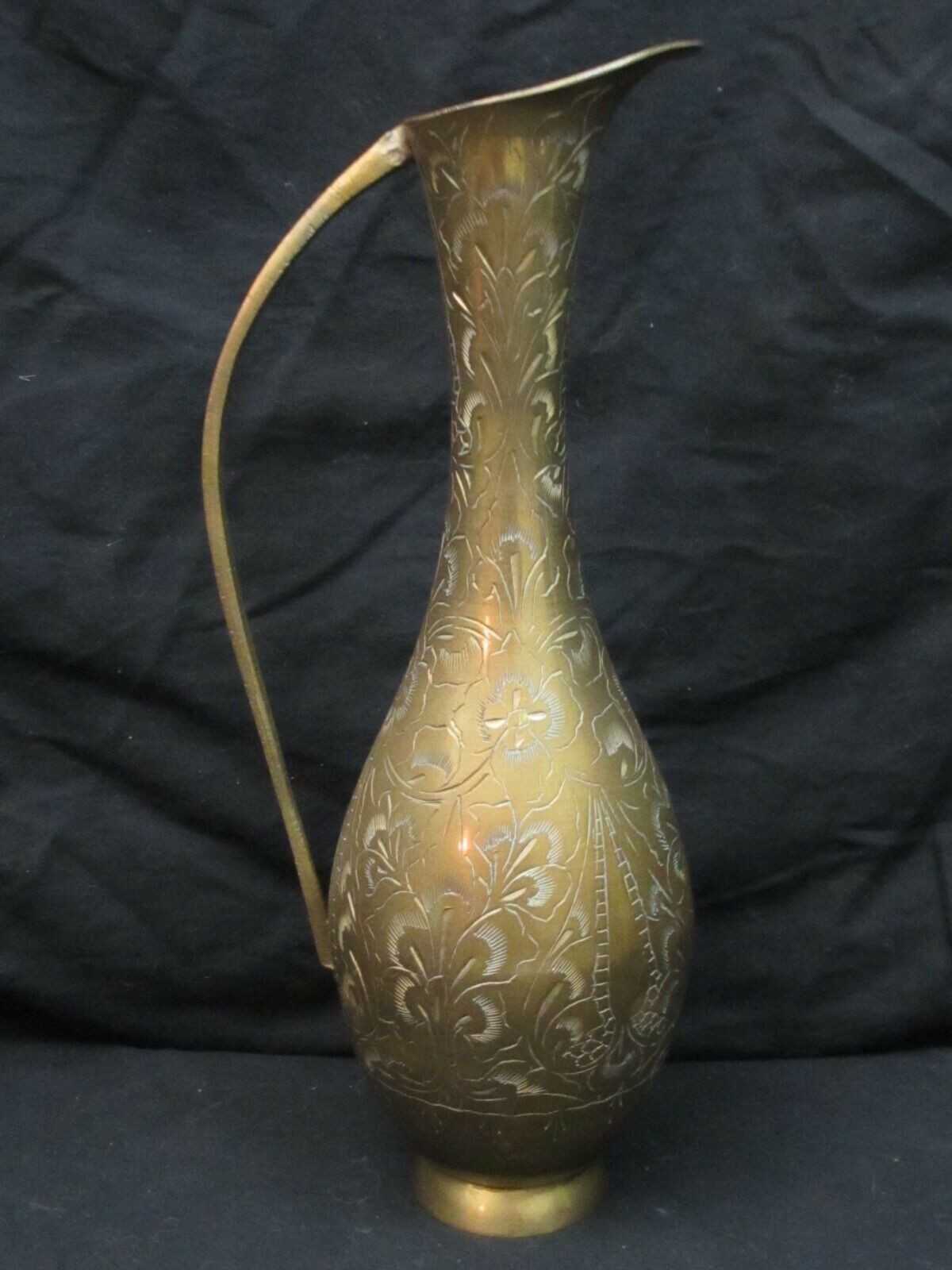 Vintage Brass Hand Etched Engraved Vase 11” Made In India