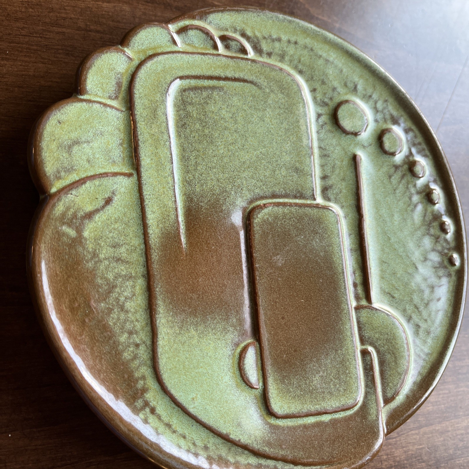 Vintage Frankoma Pottery “FreeForms” Art Deco  Trivet.  #4TR Prairie Green