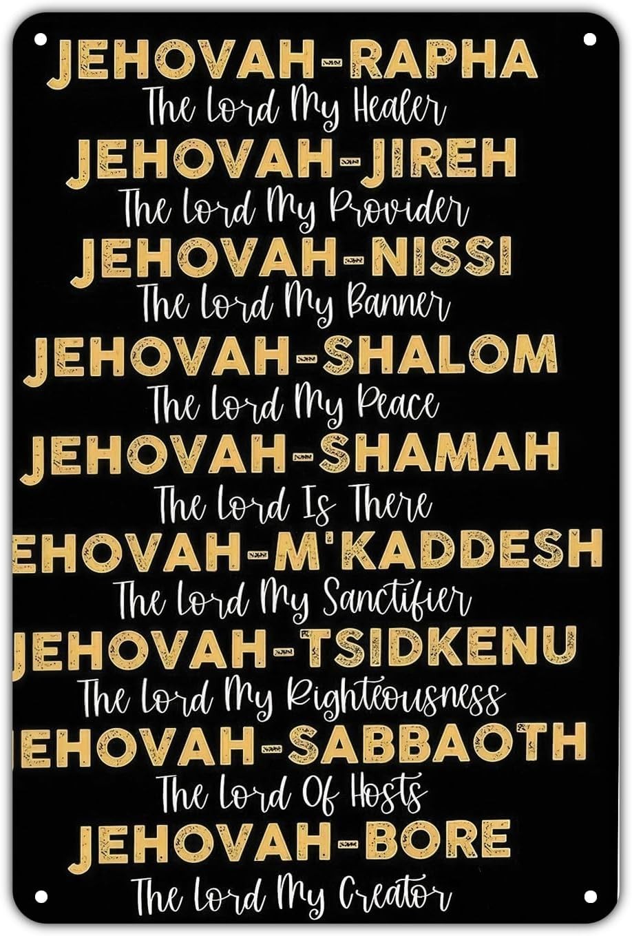 Jehovah Names Vintage Biblical Scripture Tin Metal Signs Home Décor 8x12
