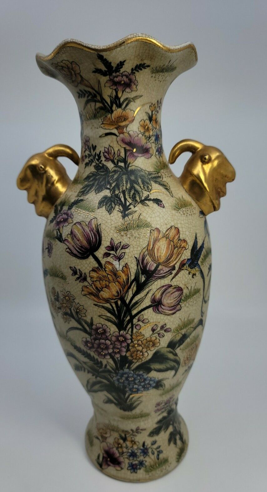 Beautiful Japanese Satsuma styled Vase Urn With Golden Handles 13.75\