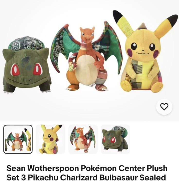 Sean Wotherspoon Pokémon Plushie Set - Bulbasaur Charizard Pikachu Collectible