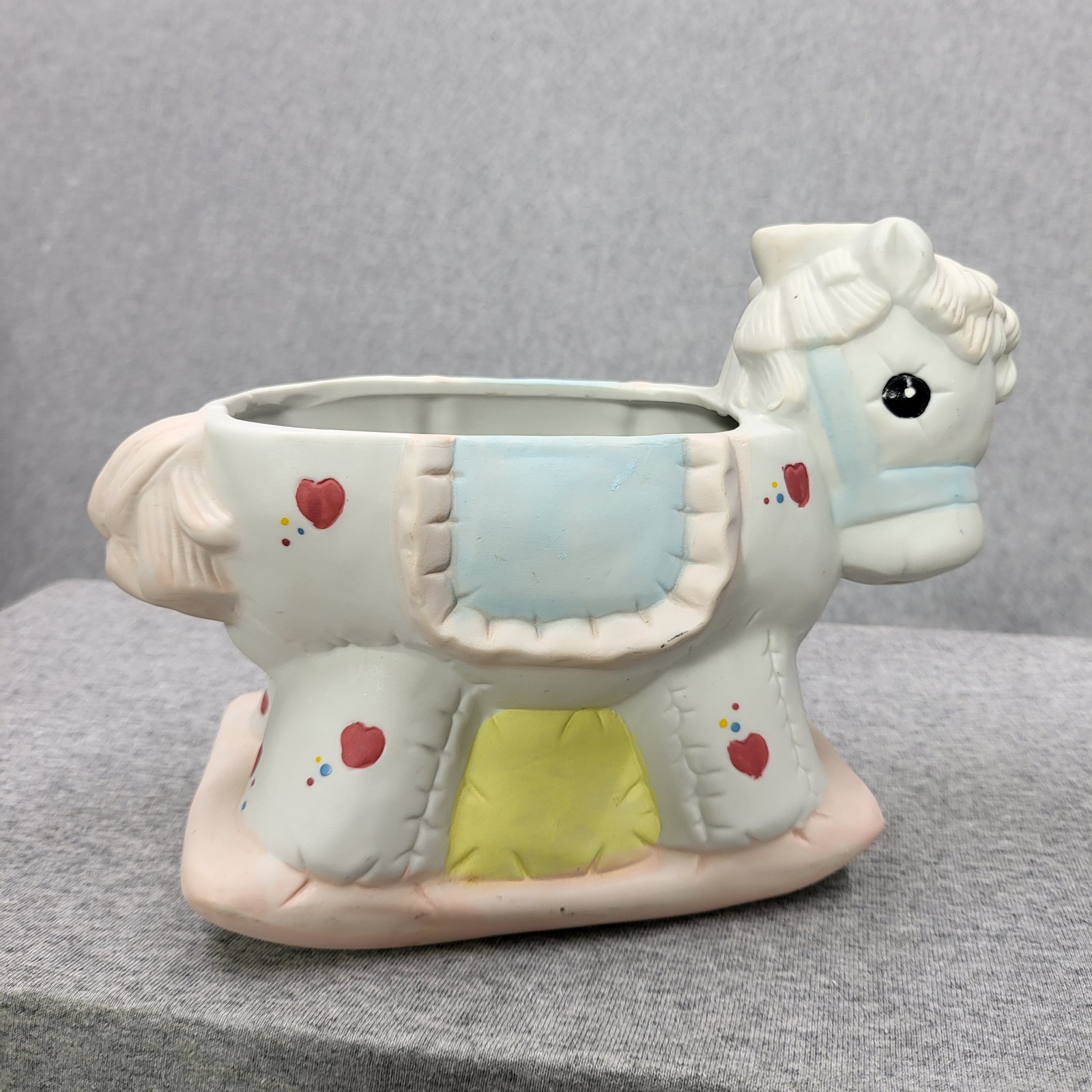 Vintage Ceramic Rocking Horse Planter Pastel Nursery Baby Decor 7.5\