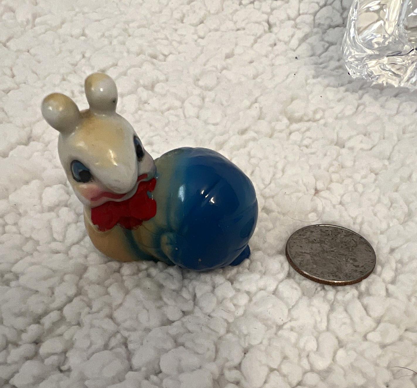 Small Glossy Ceramic Snail Figurine Blue White Red Mini Animal Decor