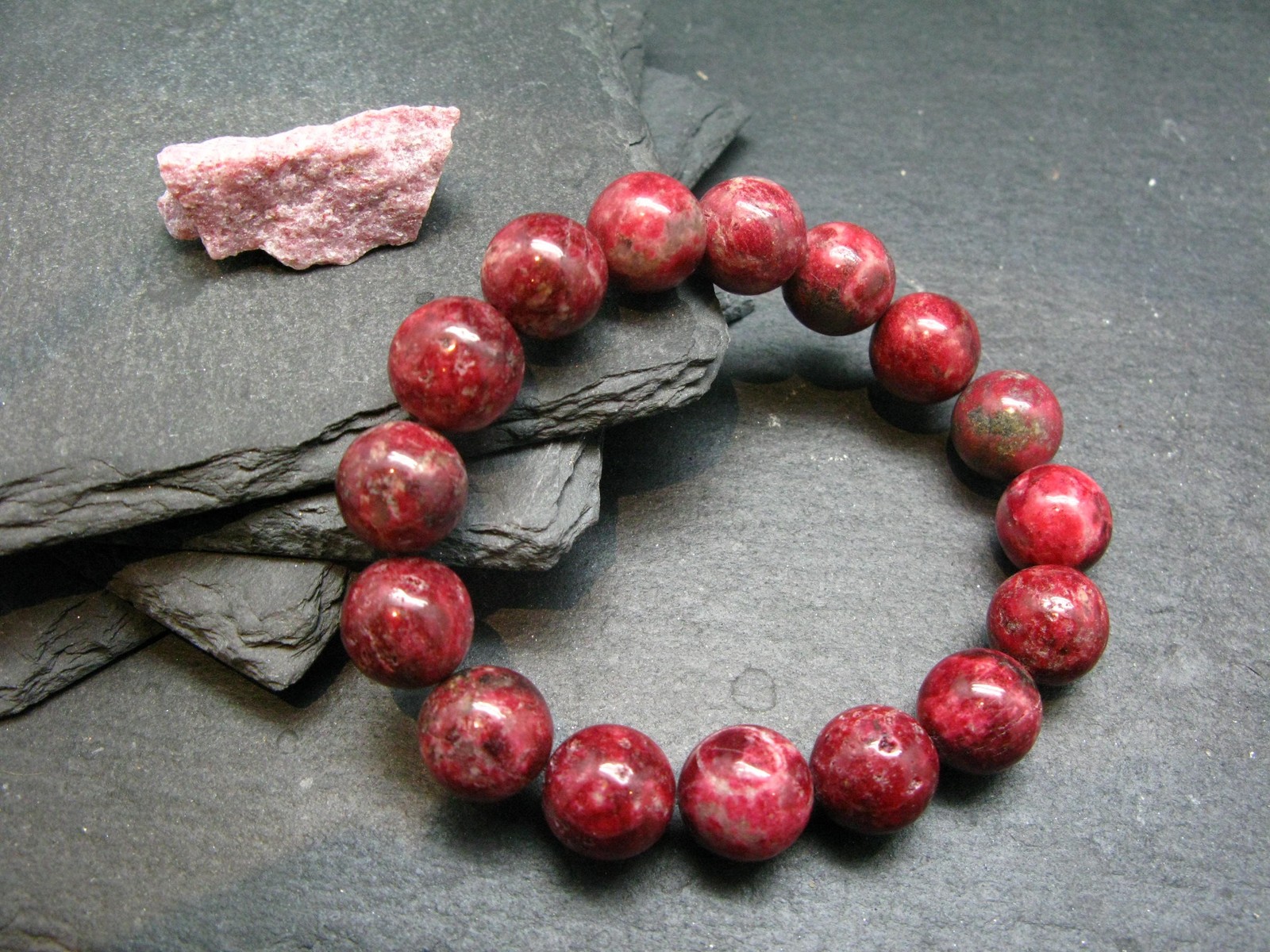 Thulite Genuine Bracelet ~ 7 Inches ~ 12mm Round Beads