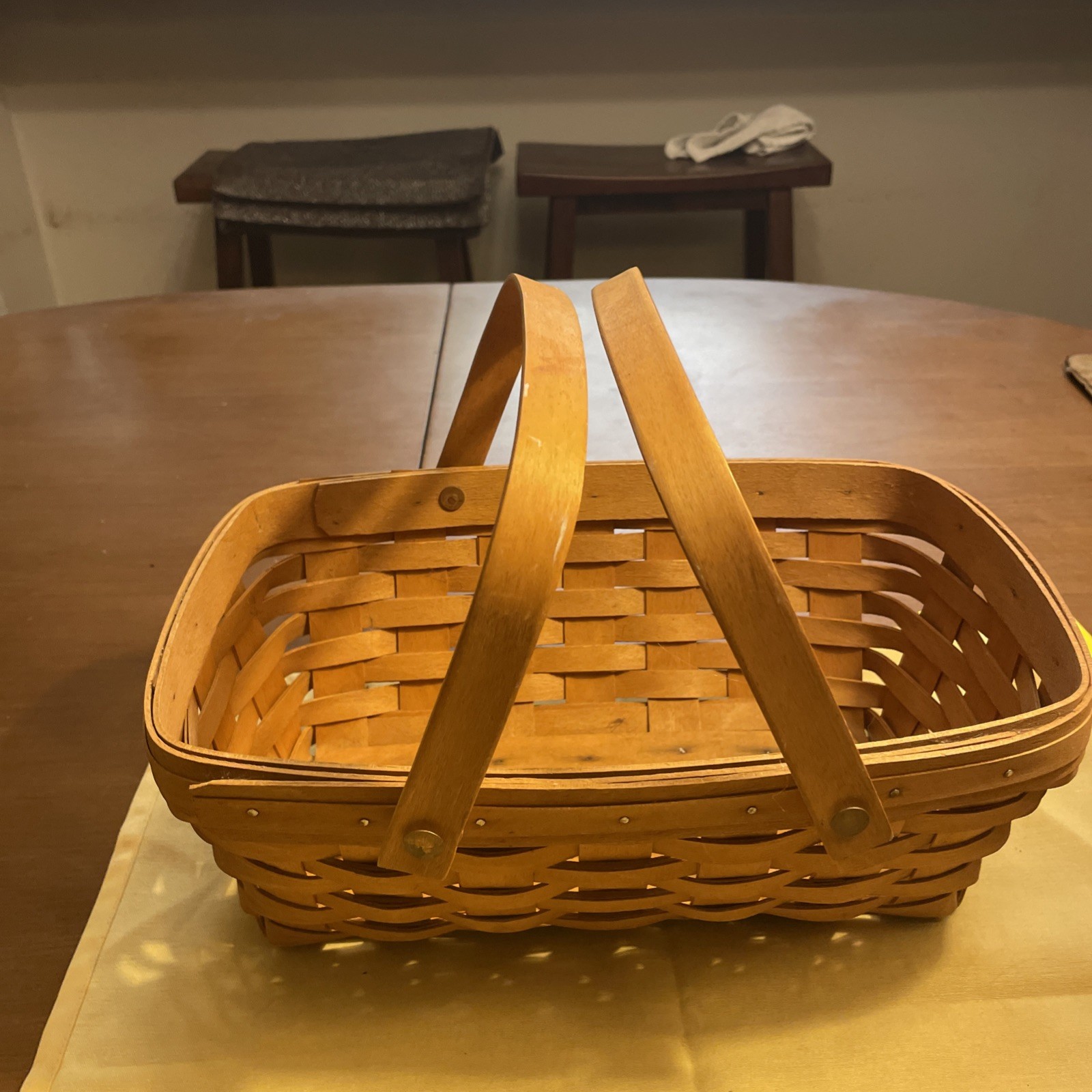 Vintage Longaberger Handwoven Classic Stain Wood Vegetable Gathering Basket