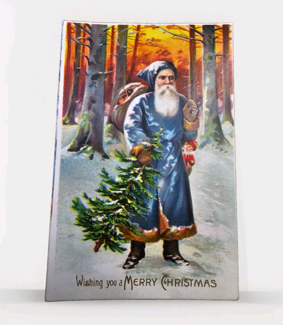 Antique Blue Santa Claus Christmas Postcard Germany Unused 1900s 
