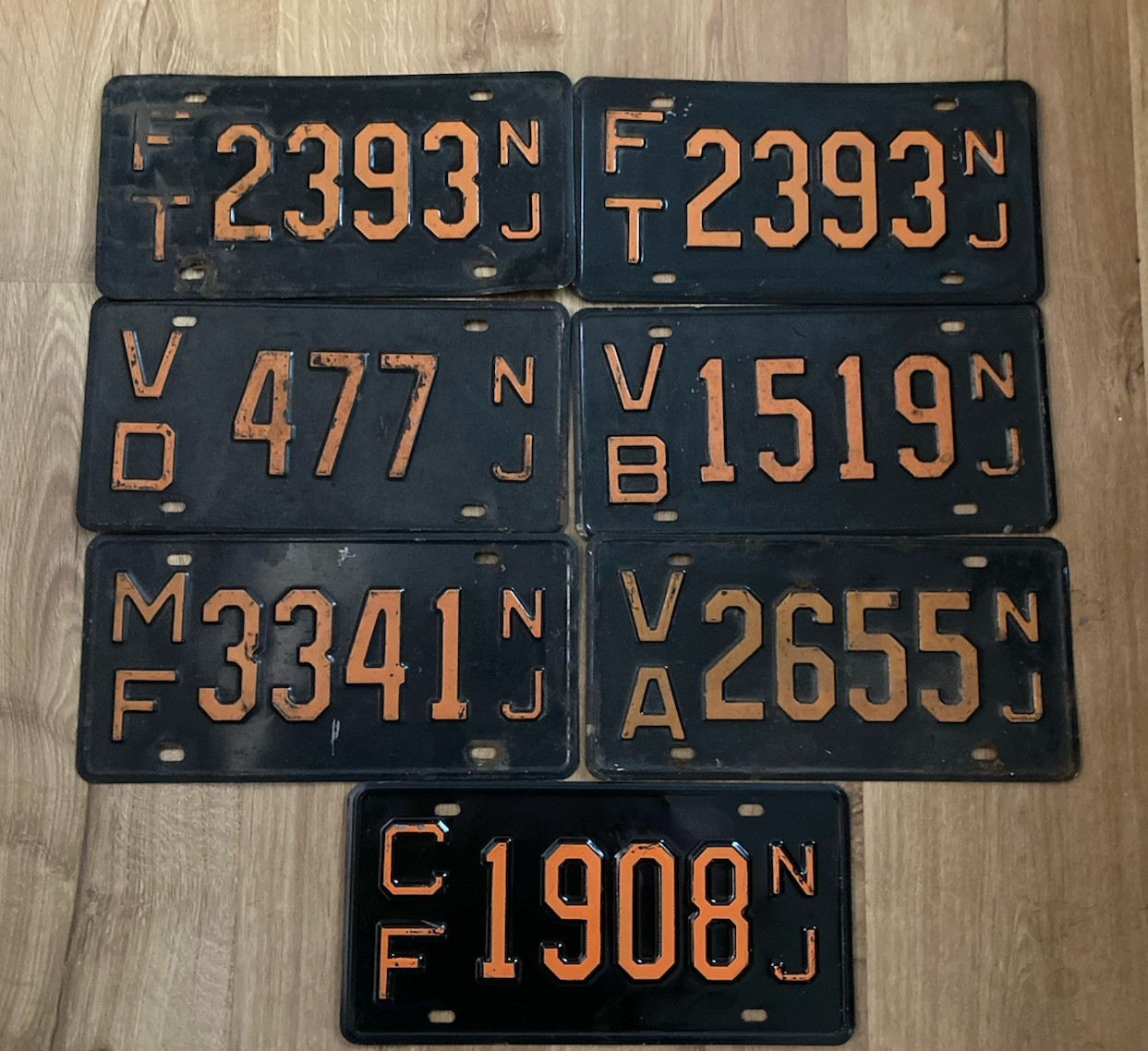 Lot Of 7 Vintage Original 1957 1958 New Jersey NJ Black Orange License Plates