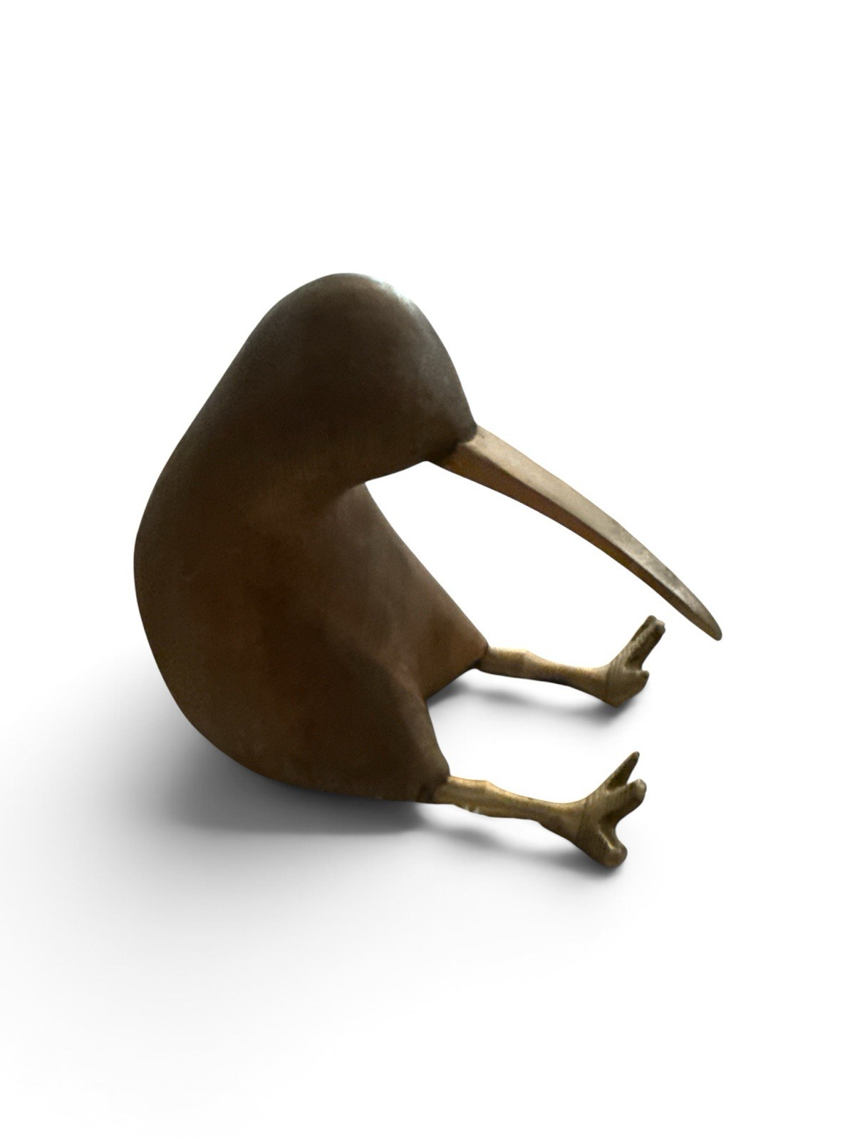 Natural Mango Wood Kiwi Bird Figurine Brass Beak Feet Sculpture 5” Sitting