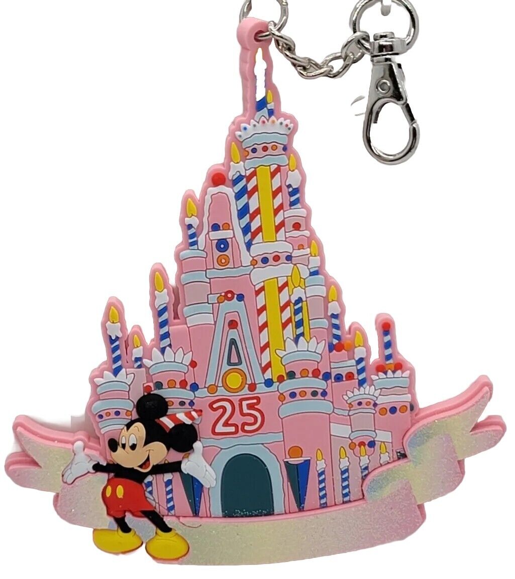 Disney Parks WDW 50th Vault Retro 25th Anniv Birthday Cake Pink Castle Keychain