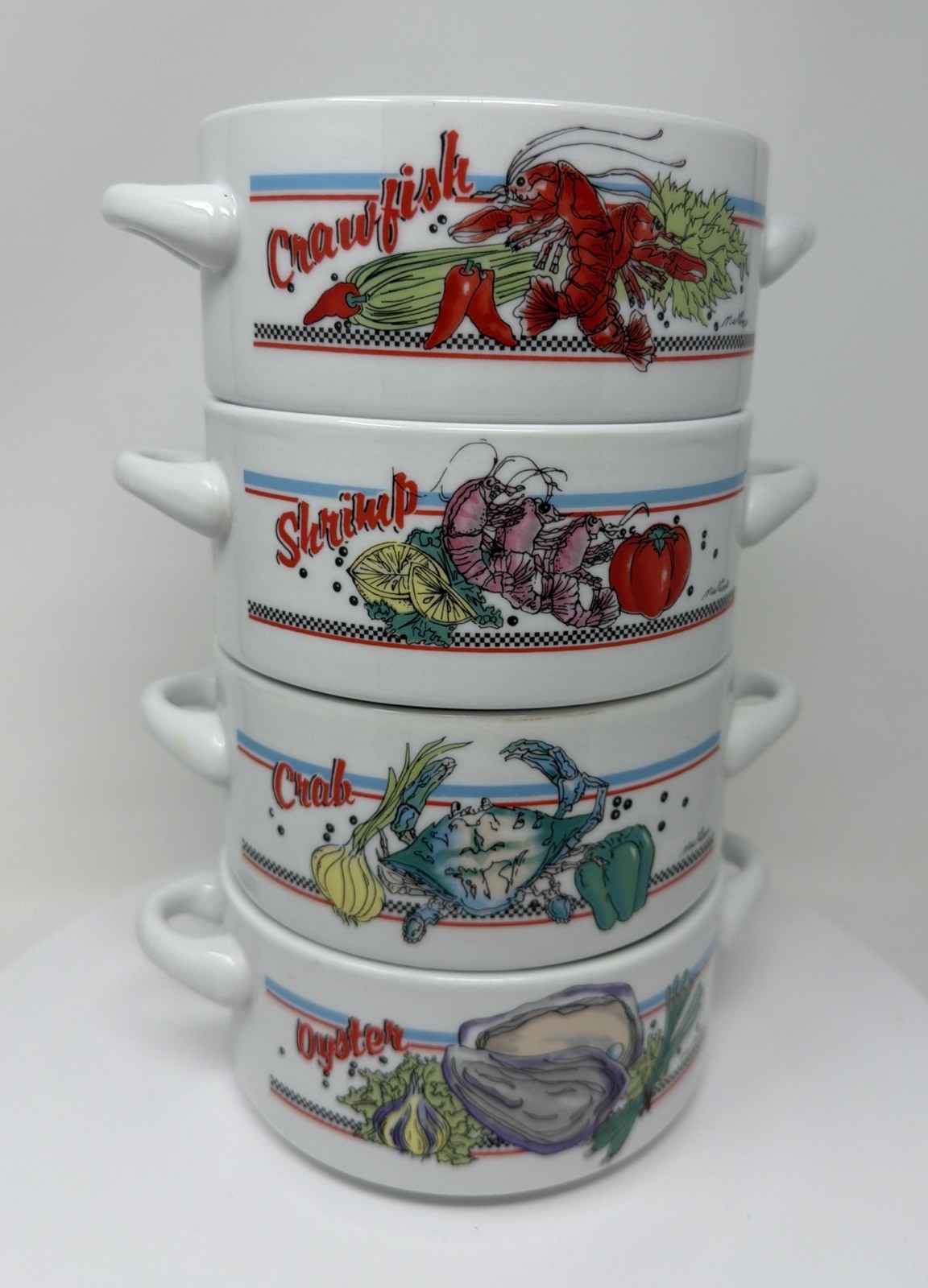 Vintage 1986 Cajun Classics Seafood Chowder Gumbo Soup Bowl Set of 4 Crawfish