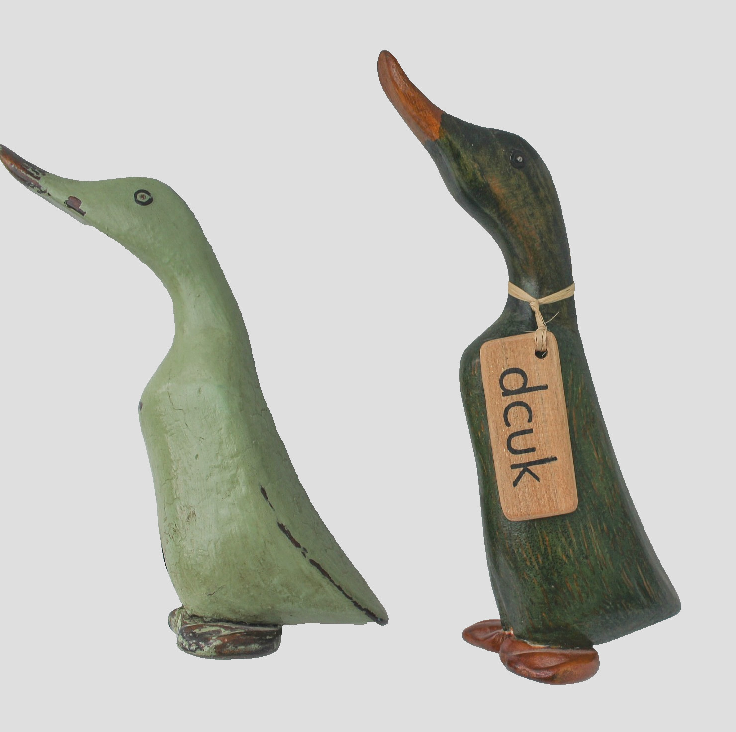 Pair Vintage DCUK Wooden Ducks Hand Carved Painted Ornaments One Named Agnes