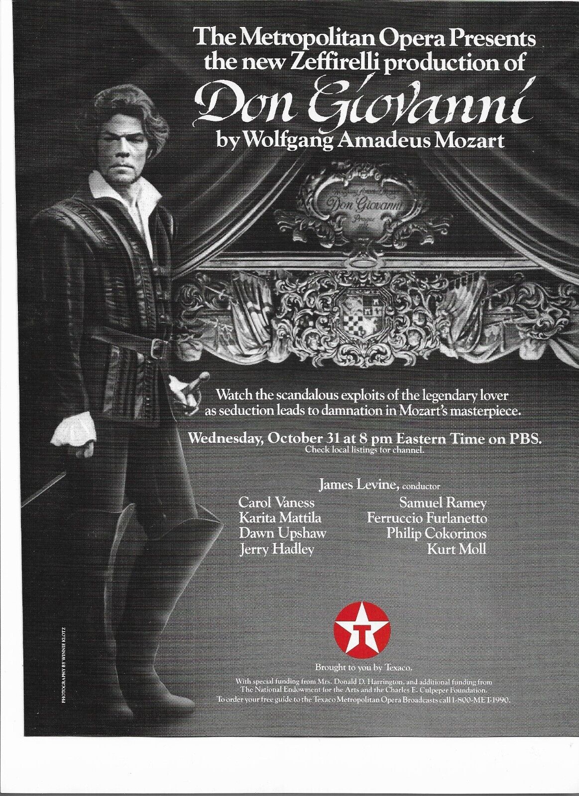 Don Giovanni Wolfgang Amadeus Mozart Metropolitan Opera Zeffirelli 1990 Print Ad