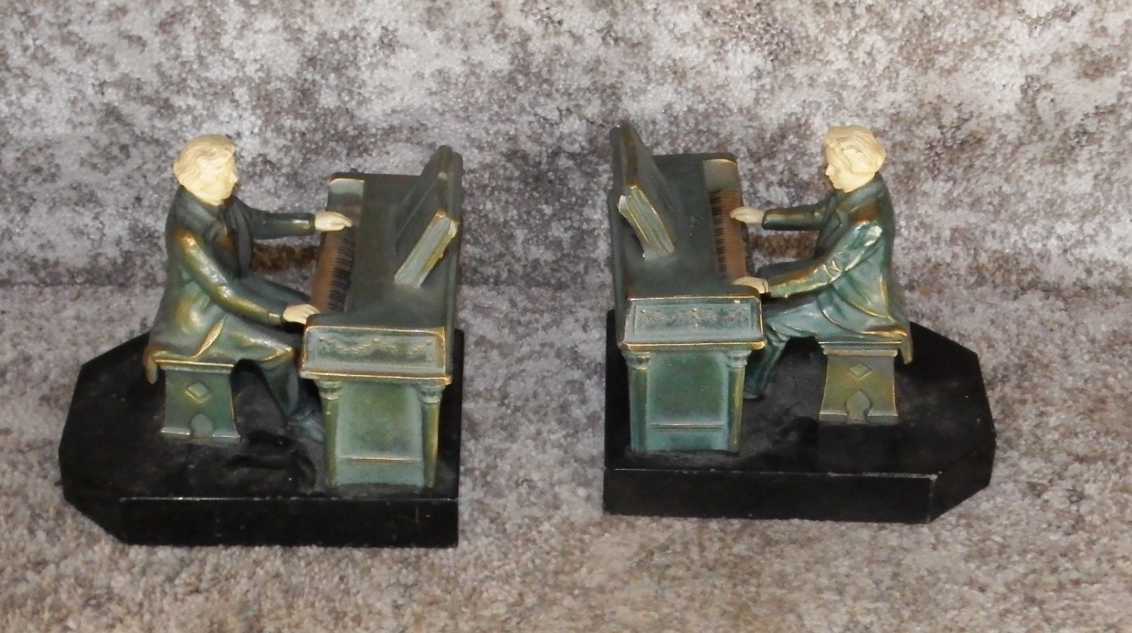 VTG Antique J.B. Hirsch Beethoven Bookends 1932 Painted bronze  On Marble Base