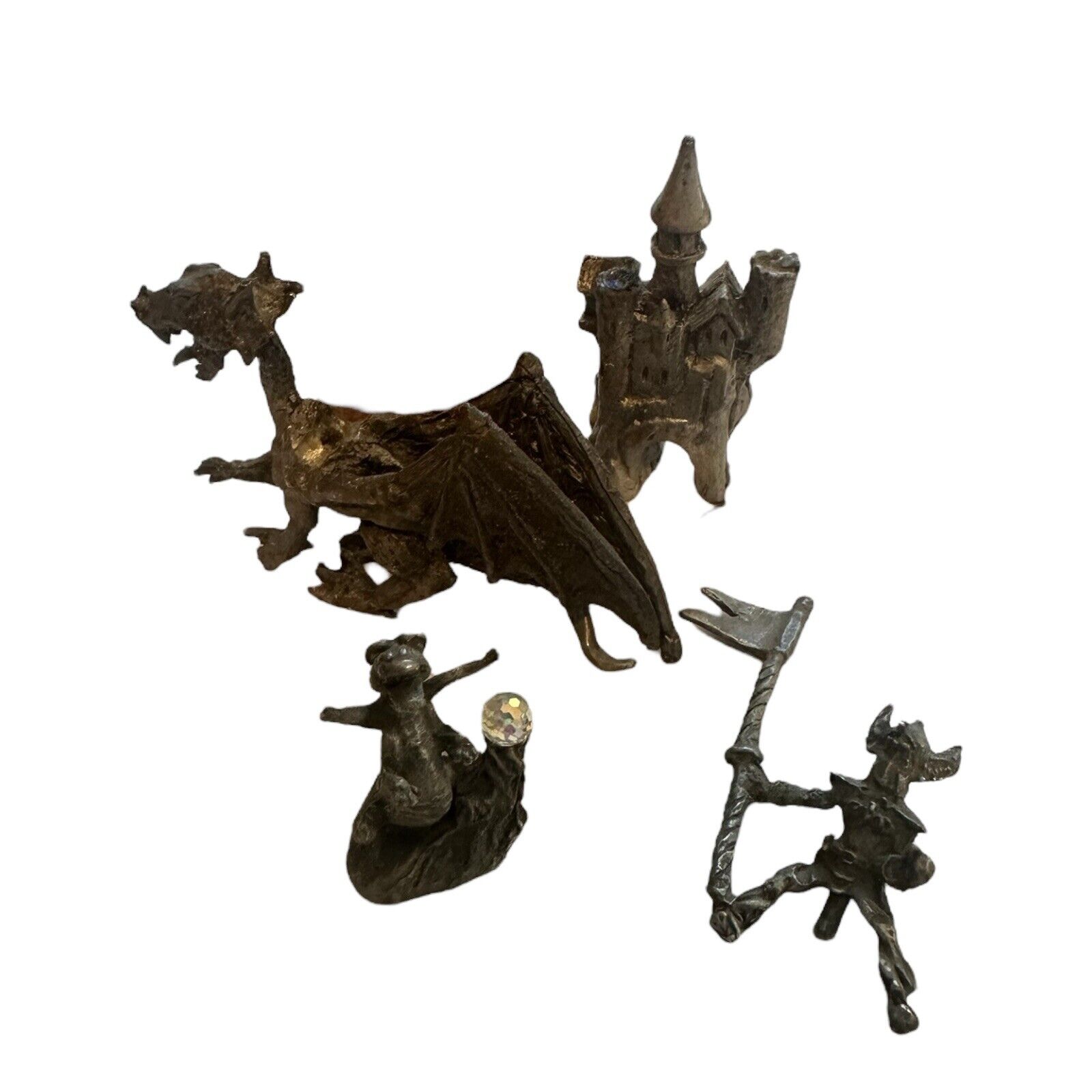 Vtg Spoontiques Pewter Dragon Figure Treasure Chest Jewels Fantasy DND Mystical