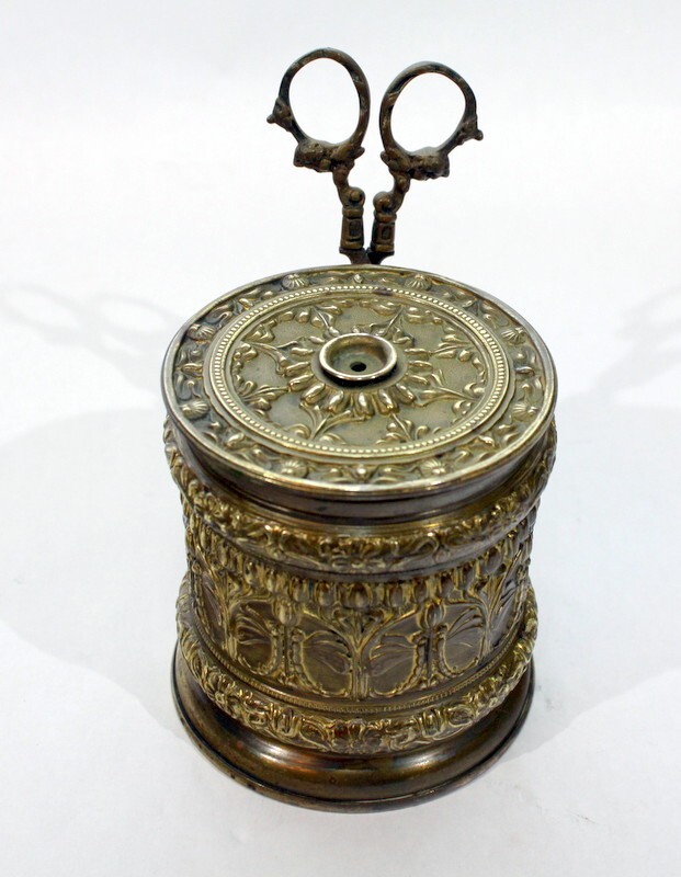 FINE GERMAN VINTAGE BRASS STRING/TWINE DISPENSER CADDY WITH SCISSORS