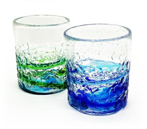 Pair Rock Glass Ryukyu Handmade Lowball Set Traditional Okinawa 320ml Japanese