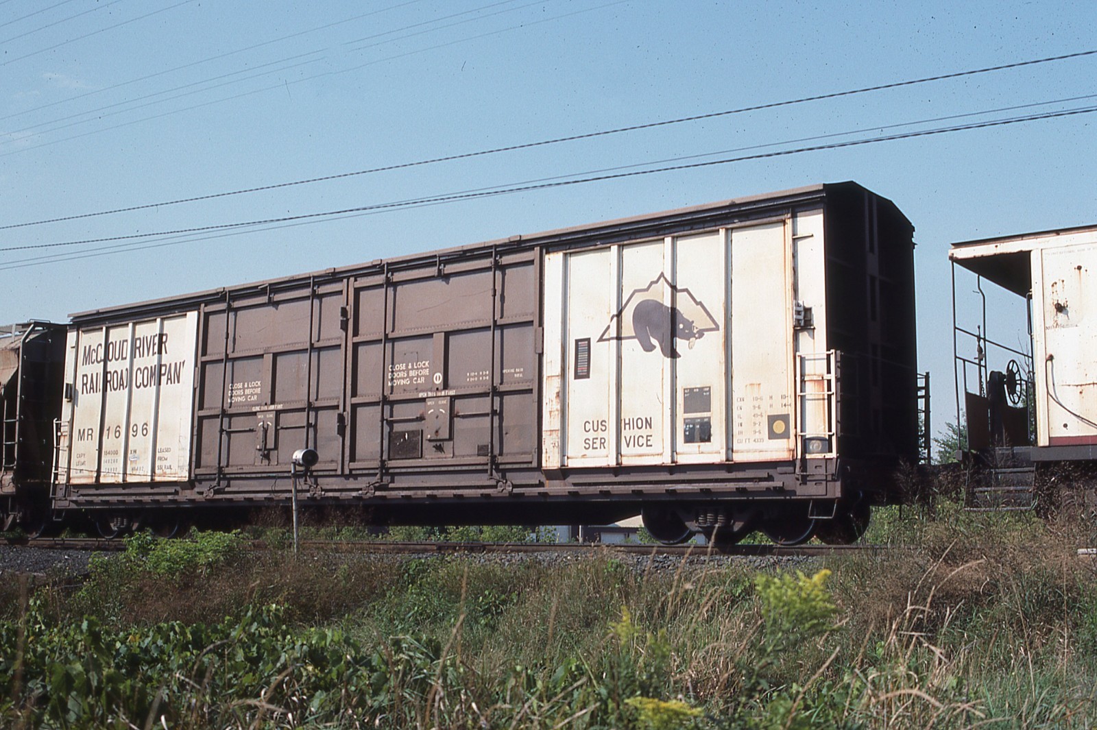 SS ORIG SLIDE MR McCLOUD RIVER RR REBUILT ALL DOOR BOXCAR #1696 IN 1987