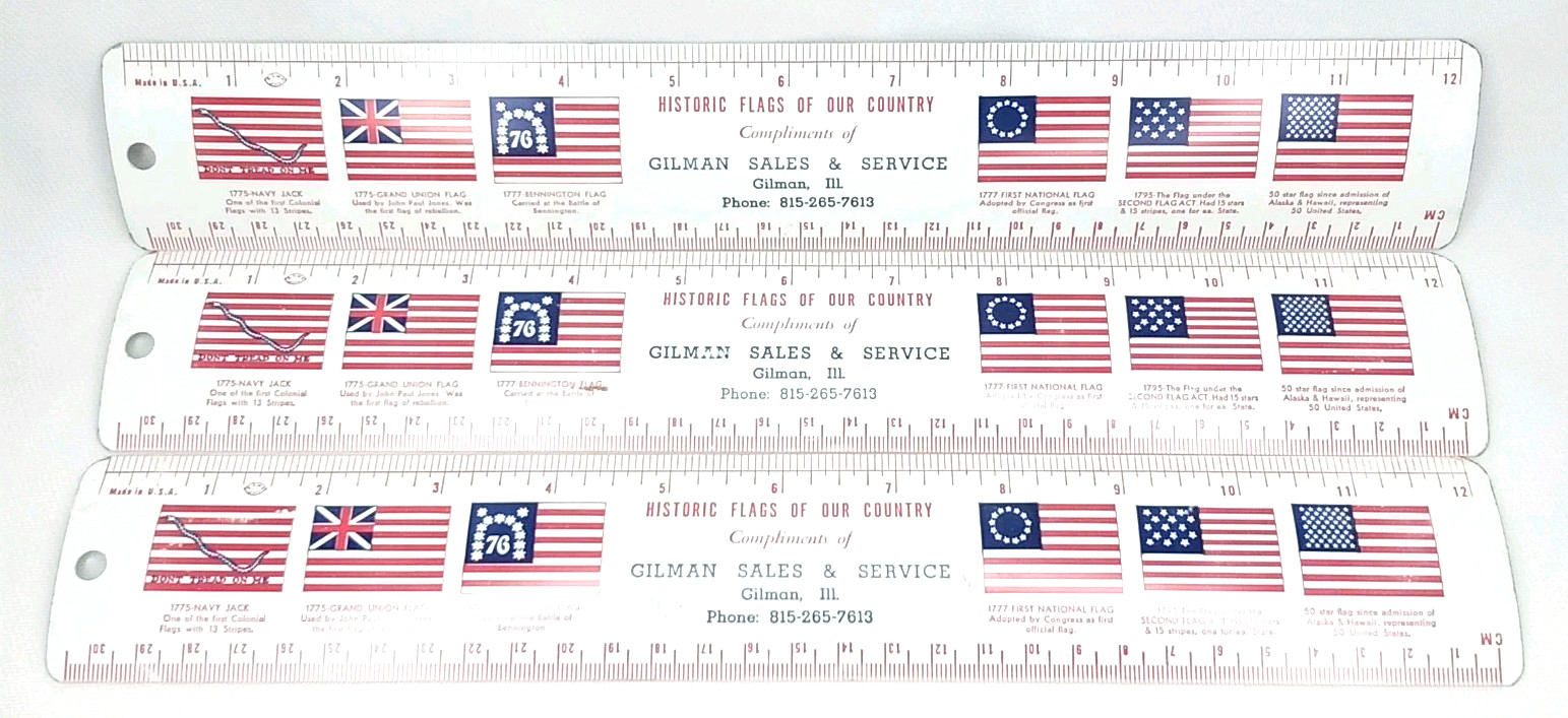Vintage 1960s Gilman Sales & Service Gilman Illinois Advertising Ruler Set Of 3