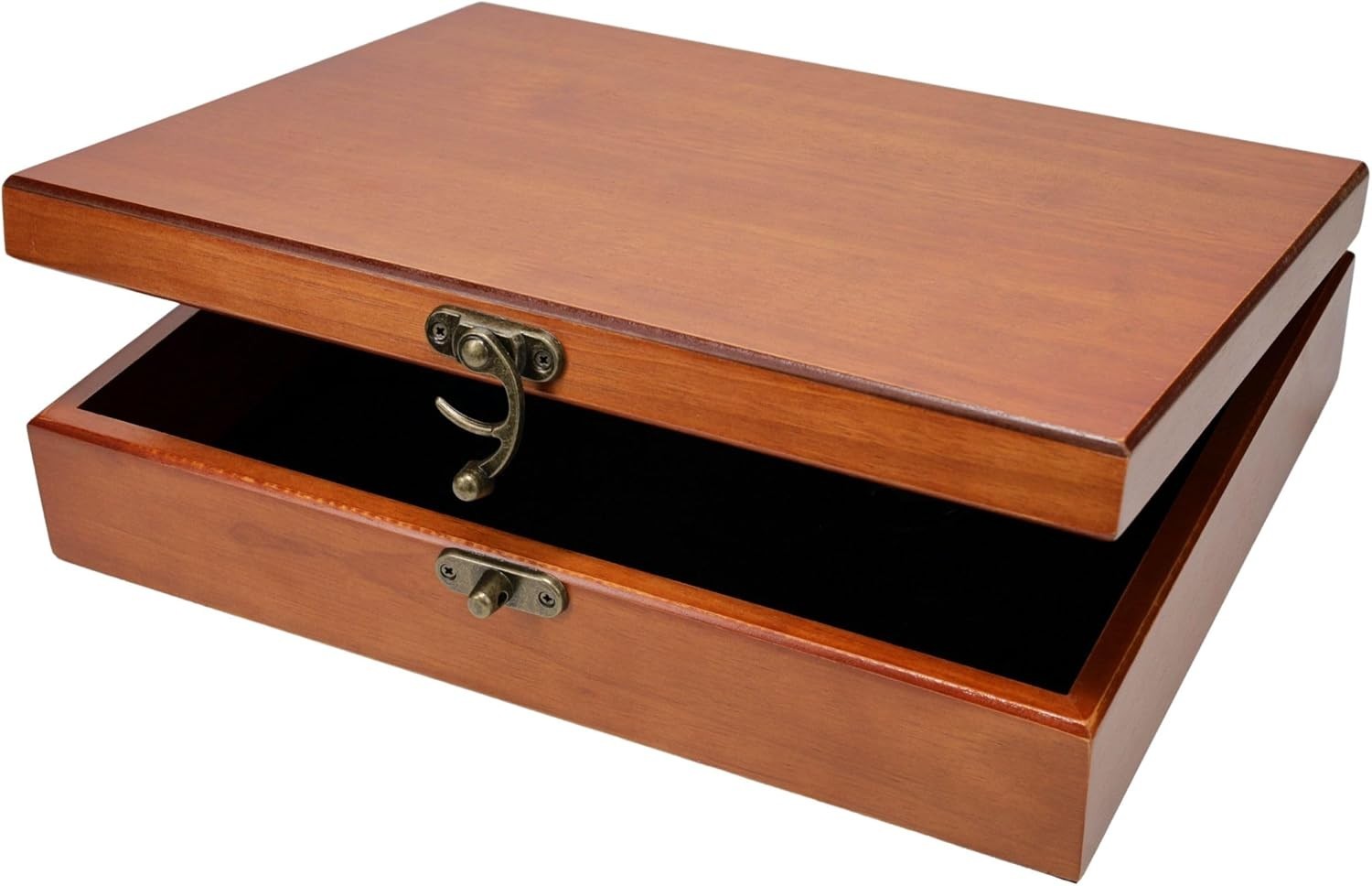 Large Vintage-Inspired Wooden Keepsake Box with Velvet Lining & Latch Closure
