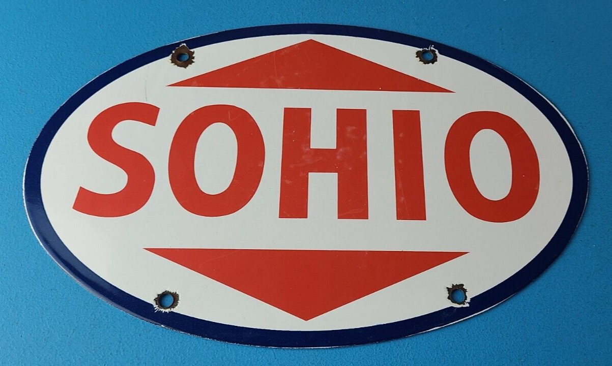 Vintage Porcelain Gasoline Sign - Sohio Gas Motor Oil Service Ohio Pump Sign