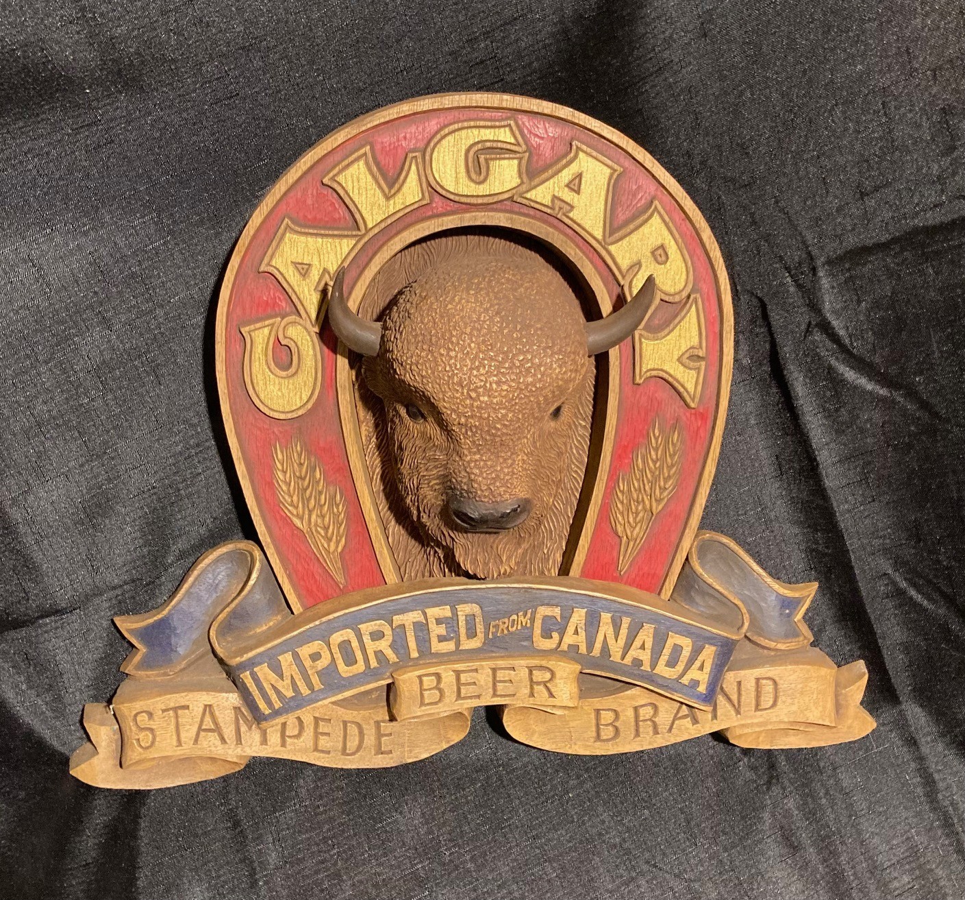 Vintage Calgary Imported Canadian Beer Sign Stampede Brand 3D Bison Buffalo Head Vintage Calgary Imported Canadian Beer Sign Stampede Brand 3D Bison Buffalo Head
