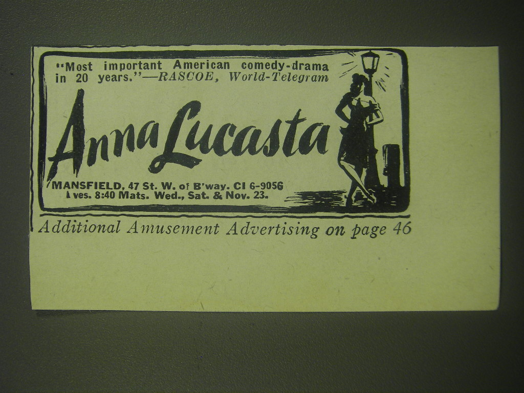 1944 Anna Lucasta Play Ad - Most important American Comedy-Drama in 20 years