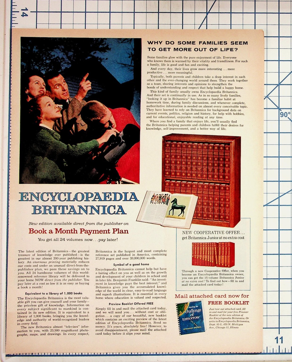 Vintage Encyclopaedia Britannica Magazine Ad 1950s Family Telescope Chicago