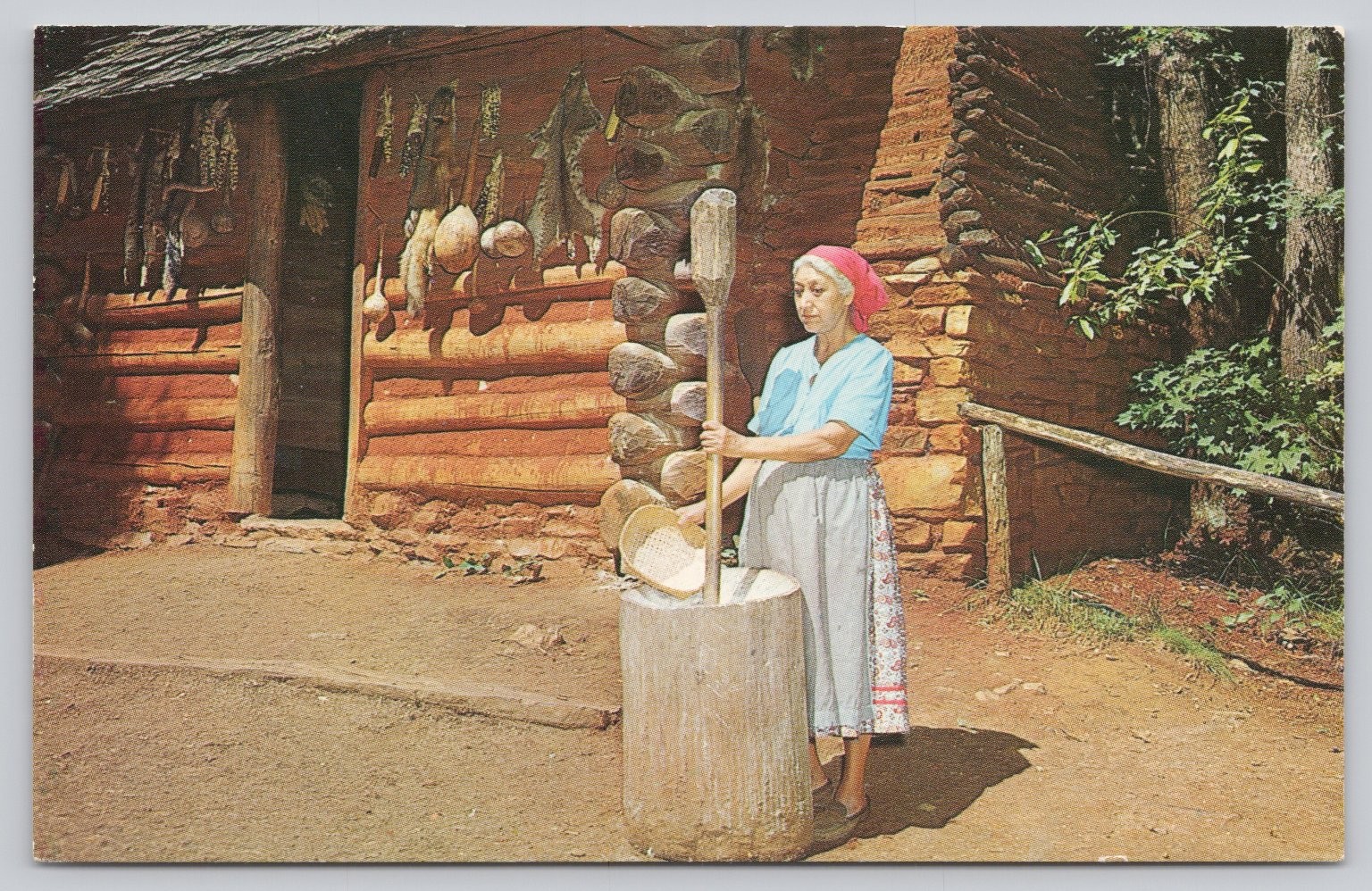 Vintage Oconaluftee Indian Village Cherokee NC Photochrome Postcard Vintage Oconaluftee Indian Village Cherokee NC Photochrome Postcard